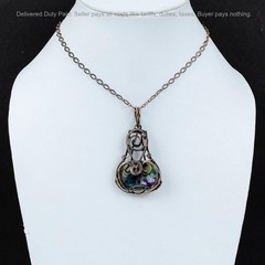 Copper Oval Multi Fire Labradorite Gemstone Ethnic Wire Wrapped Sister Pendant