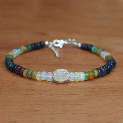 Genuine Black Opal Gemstone Shaded Beads Bracelet, Natural Opal Oval Bracelet