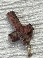 Cranberry & Brown Variegated Stone CROSS Religious Pendant – 1 x 5/8th’s inches