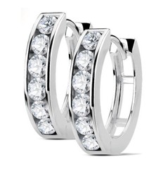 Unisex Channel Set Lined CZ 316L Surgical Steel Post Hoop Earrings