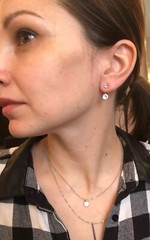 Double Solitaire Cubic Zirconia Round Stud Earrings Ear Jacket Silver Gold E58