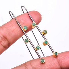 Emerald -Zambia Mines Simulated 925 Silver Black And Gold Plated Earring 2.15″