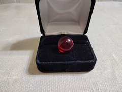 Vintage Goldtone Metal Red Glass Ring Size 7 ADJ