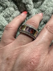 Silver Tone Multicolor Baguette Channel-Set Stackable Band Ring Size 7