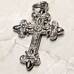 New Fleur De Lis Cross Pendant Necklace Charm SilverTone Gothic Ornate Religious
