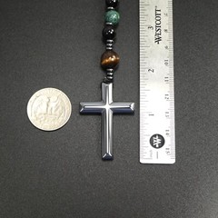 Black Obsidian Tiger Eye African Turquoise Black Hematite Cross Rosary Necklace