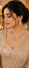 Elegant Luxury Pink Crystal Necklace Set Cubic Zirconia Earrings Party Jewelry