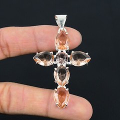 Morganite Ethnic Handmade Cross Design Pendant Jewelry Party Wear 2.6″ CP 003