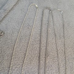 Silver Tone, Silver Metal Ball/box Chain Necklaces Lot of 3, No Stone.