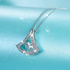 925 silver pendant simulated diamond fan shaped chain necklace 40cm