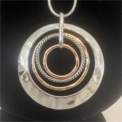 Silver Tone Round Circle Charm Pendant Necklace Adjustable 18in Snake Chain
