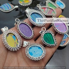 Larimar & Mix Gemstone 20Pcs Pendant Lot 925 Silver Plated Manmade Jewelry Gift