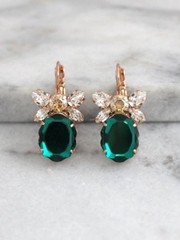 Oval Cut Simulated Green Emerald Women’s Drop Earrings In 14k Yellow Gold Plated