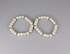 set 2 Cream Silver bracelets bead stretch beaded bracelet 8 mm bead size