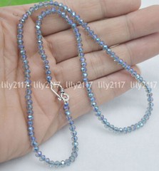 3x4mm Blue AB Crystal Faceted Roundel Gems Beads Necklaces Silver Clasp 18-50″