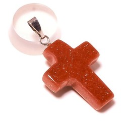 Red Goldstone Natural Gemstone Handmade Beaded Small Cross Pendant 1.4X0.8 inch