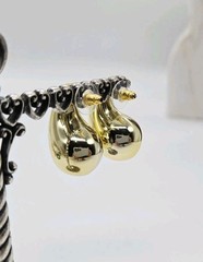 Teardrop Earrings Yellow Gold Plated Hollow Chunky Push Back Post 1.25 in