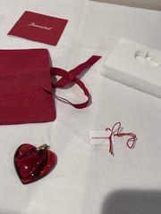Baccarat Vintage Signed Crystal Ruby Red Heart Pendant in Original Box with Tags
