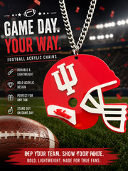 Indiana Hoosiers Football Helmet Acrylic Fan Chain Necklace Red White Pendant