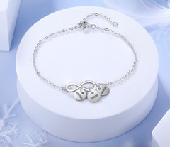Mother’s Day Infinity Anklet With 3 Custom Engraved Name Charms 925 Sterling