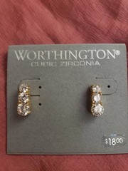Worthington 3-Stone Cubic Zirconia Gold Tone Stud Earrings Butterfly Back