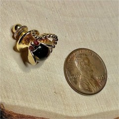 Gold Tone Mouse Brooch Pin Brown/Red Glass Oval Stones Animals Theme
