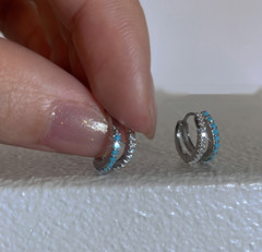 Women 925 Sterling Silver Post Turquoise Decor CZ Huggie Hoop Snap Earrings A28