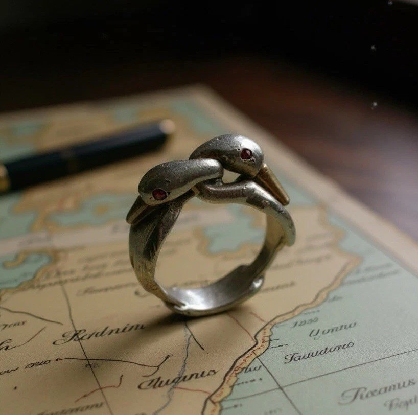 Silver Swan Ring Bird Love Boho VTG CZ Size 7 Artisanal Museum Art Animal Y2K