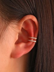 Rhinestone Ear Cuff Clip On Fake Cartilage Earring Double Layer Non Pierced