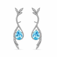 Natural Blue Topaz Earrings 925 Sterling Silver Pear Dangle December Gift