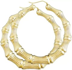 18K Gold Filled Round Bamboo Hoop Earrings 30-80mm Layered Big Hoop Jewelry