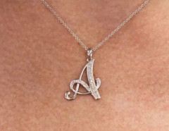 14k White Gold Plated Letter A Initial Pendant Round Cut 1.0Ct Simulated Diamond