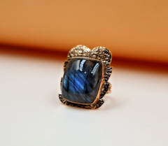 Blue Fire Labradorite Ring TexturedCopper Handmade Ring Bohemian Gift US” 7.5