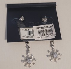 Snowflake Rhinestone Drop Earrings Silver Tone Dangle Winter Holiday NWT