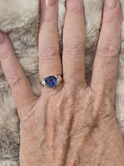 Ross Simons 18k Yellow Gold/Sterling Silver Trillion Blue Cz Ring