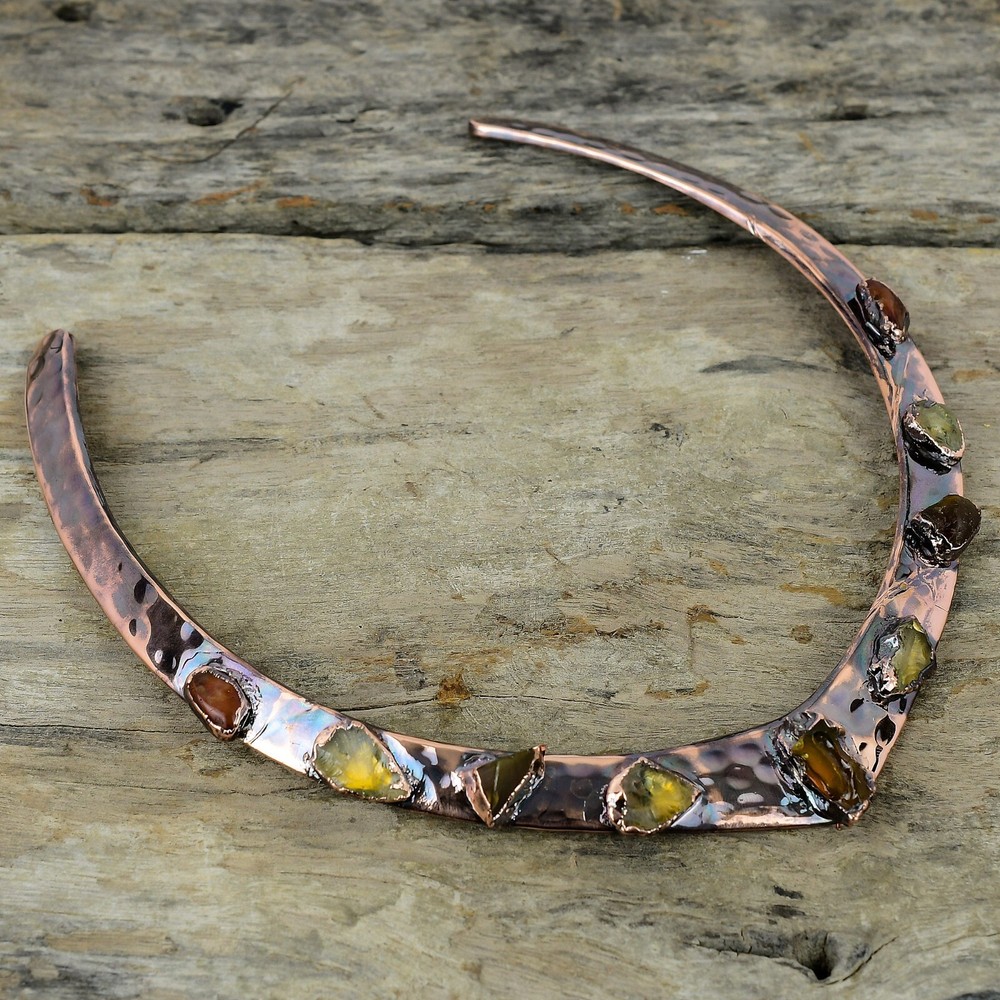 Hessonite Rough Copper Gift For Briedsmaid Electroformed Necklace Adjustable”