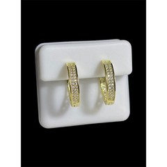 925 Sterling Silver Gold Plated Hoop Earrings Sparkly AAA CZ 3.6mm x 14.1mm New