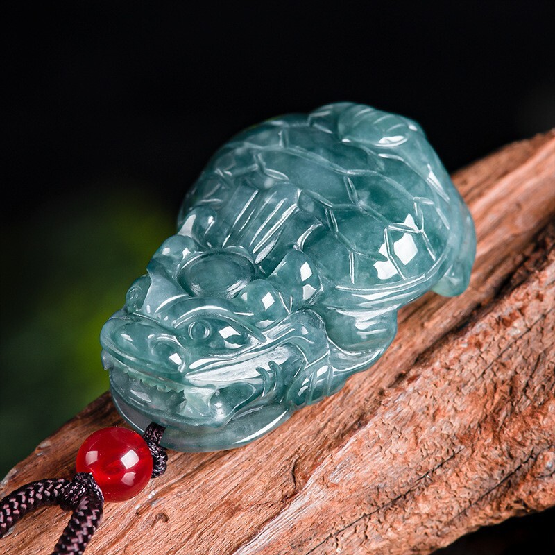Certified Natural Grade A Jade Jadeite Ddragon Turtle Amulet Pendant Necklace