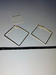 Gold Tone Geometric Square Hoop Dangle Earrings Hinged Hoop No Stone