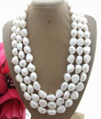 18-20″ 3 strands 9-11mm natural white pearl large pearl baroque pearl necklace