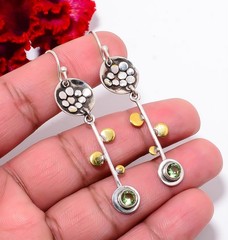 Green Amethyst 925 Sterling Silver Two Tone Earring 2.25″ E94228