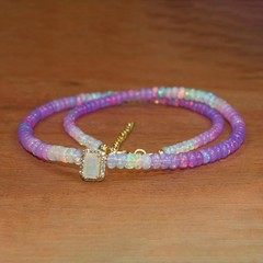 Smooth Purple Opal Shaded Beads Necklace, Multifire Octagon Cut Opal Necklace