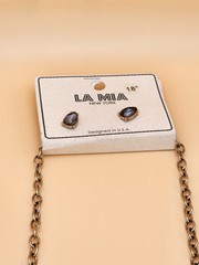 New LA MIA Signed Crystal Gold Tone Statement Necklace Brown Black Blue & Clear