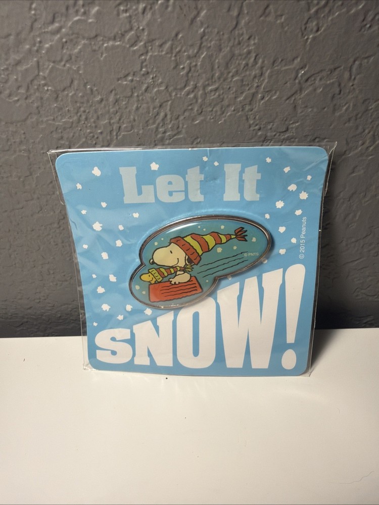 Peanuts Snoopy Woodstock Sledding Let it Snow Holiday Brooch Pin 2015 NIP Rare