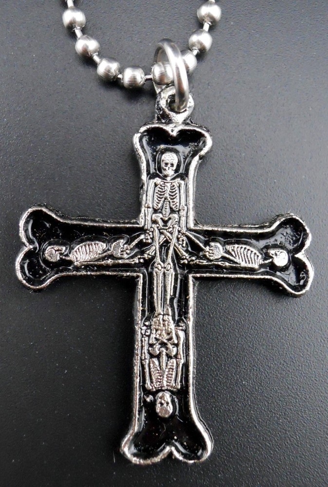 Skeleton Cross Necklace Stainless Chain New Pendant Vintage 1991 Skull Bones