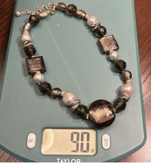 Heavy black, gray, & silver tone chunky beaded necklace: lobster closure w/ ext
