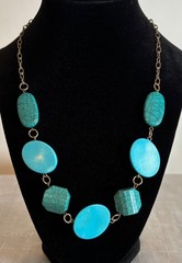 Faux Turquoise Necklace Various Shapped Blue/Green Beads 21”