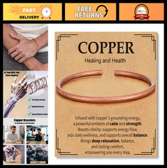 Adjustable Pure Copper Healing Cuff Bracelet for Men & Women – Waterproof Chunky