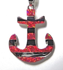 Silver Filled 925 Stamp Pendant Red Lab Fire Opal ANCHOR 1″