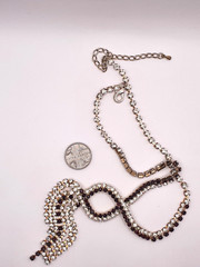 Sparkly Purple Clear Rhinestone Silver Tone Crossover Tassel Y-Drop Necklace
